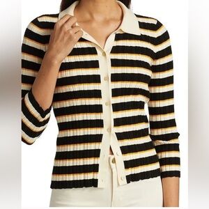 NWOT Theory Hudson Polo Style Striped Knit Button Front Cardigan Size M
